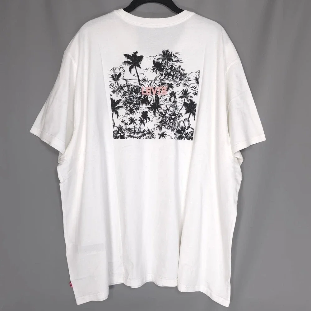 LEVIS New Men's T-shirt Graphic 3XL White Tropical Logo‎ Relaxed Fit 100% Cotton